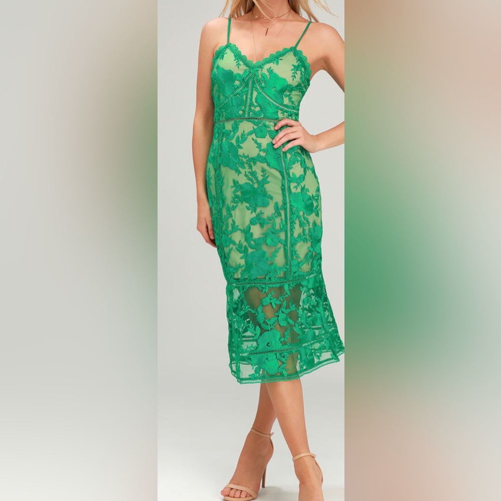 Green Lace Midi Dress